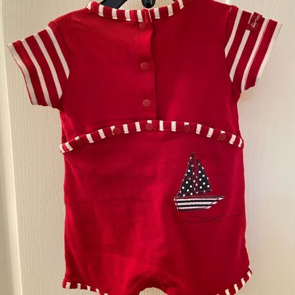 DPAM Du Pareil au Meme Applique Romper Red Boats Sailboats Size 6 Months NWOT - Picture 4 of 6